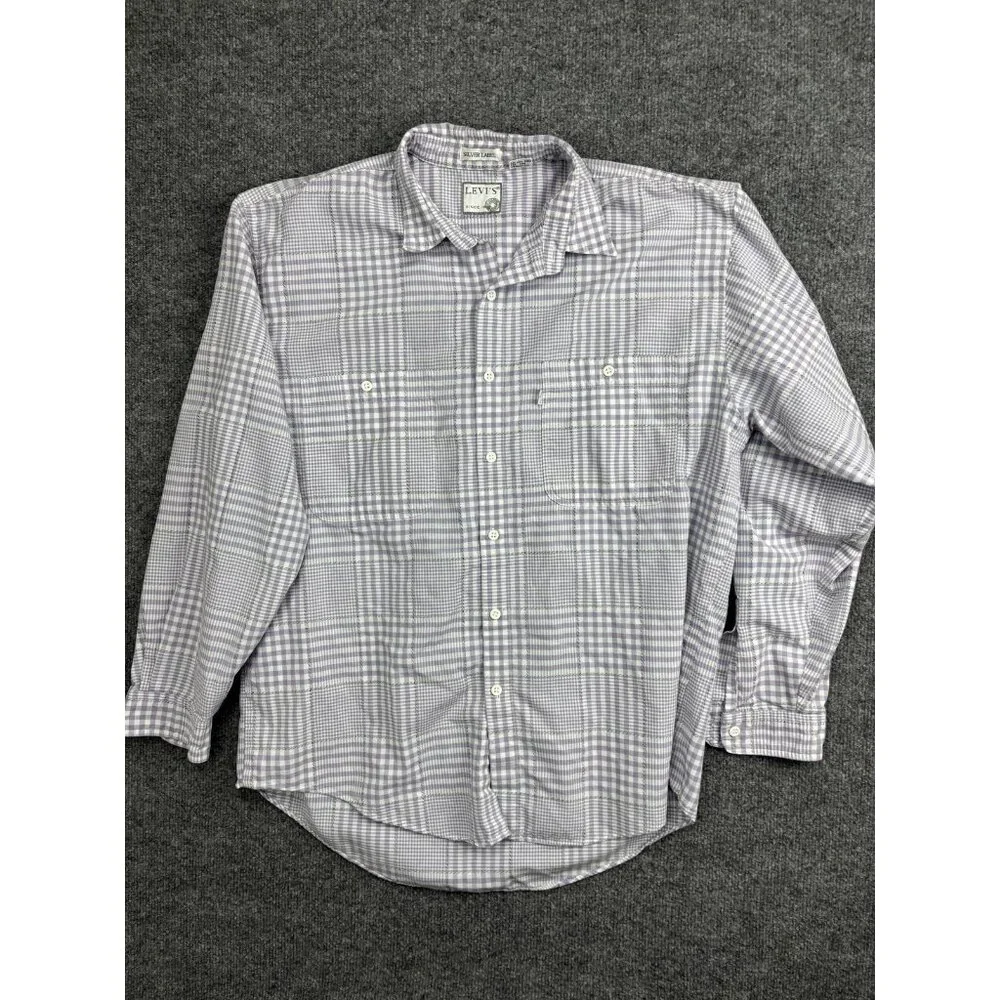 Levi's Silver Label‎ Shirt Mens Large Purple Check Long Sleeve Button Front