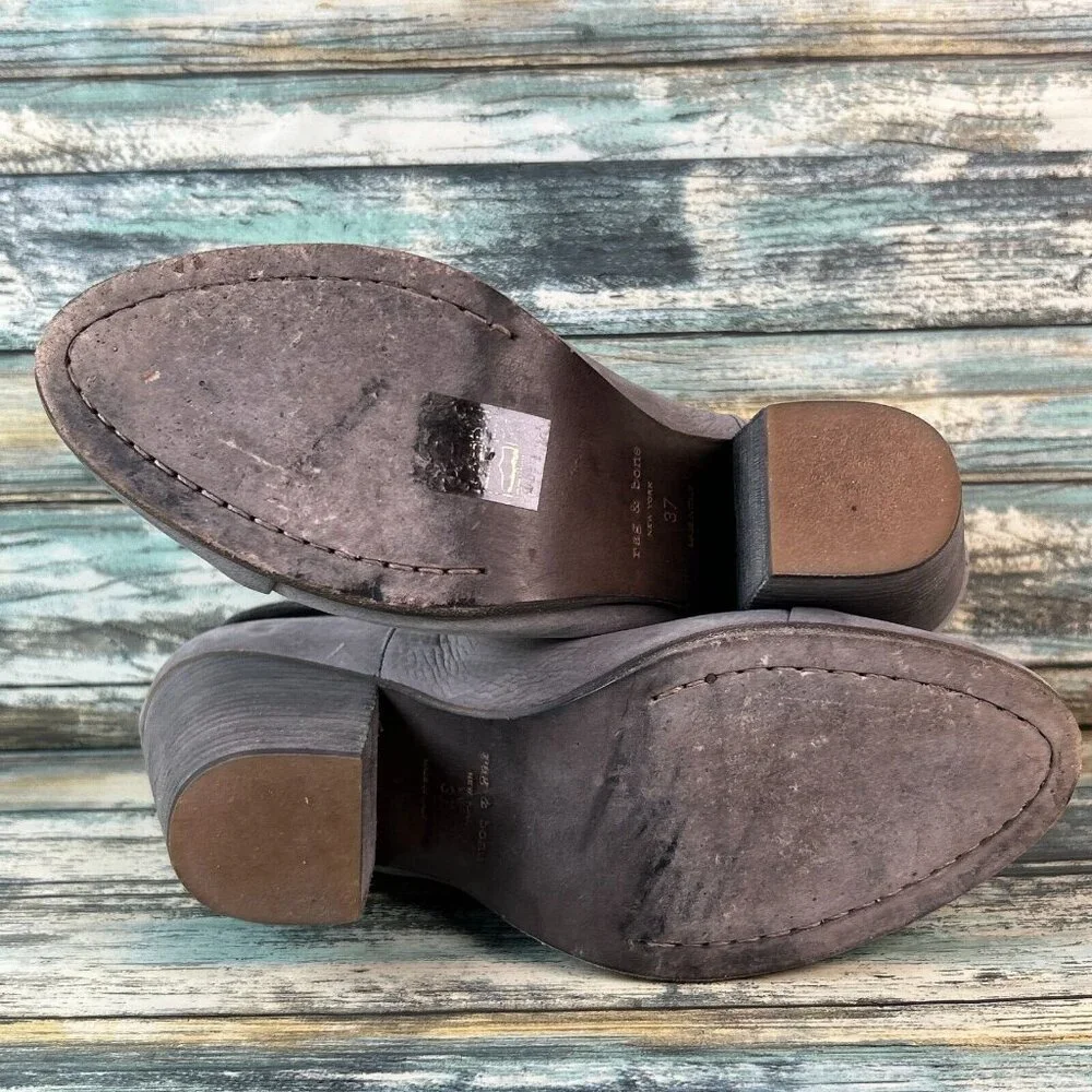 RAG & BONE Harrow Ankle Bootie Womens 7/37 Gray Leather Block Heel Slip On