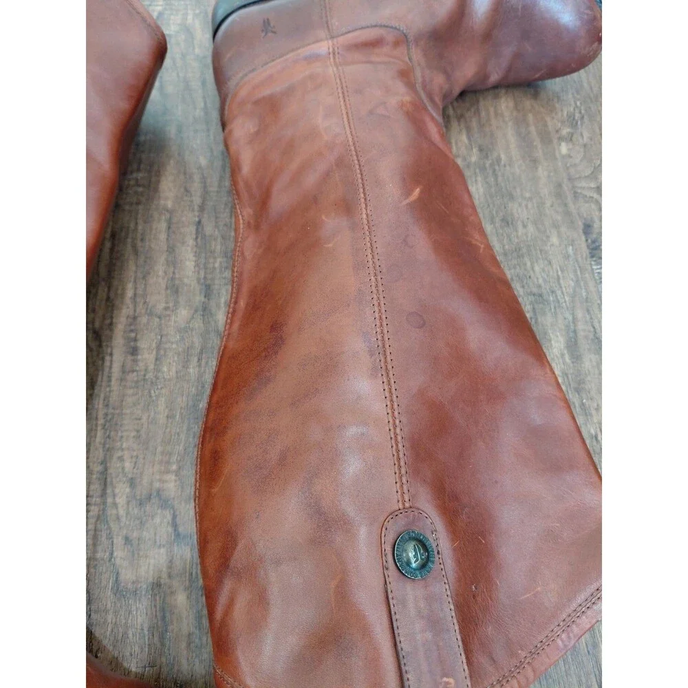 Frye Boots Melissa Button Tall Leather Riding Cognac Brown Womens 11B