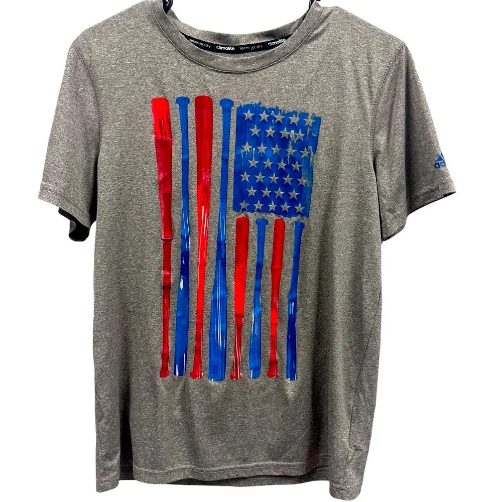 Adidas Climalite American Flag Short Sleeve Graphic Tee Tshirt Youth 14 16 Large
