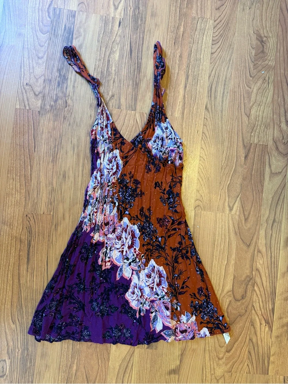 Free People Intimately Lauria Floral Dress In Terra Cotta Sz S Rust and Purple