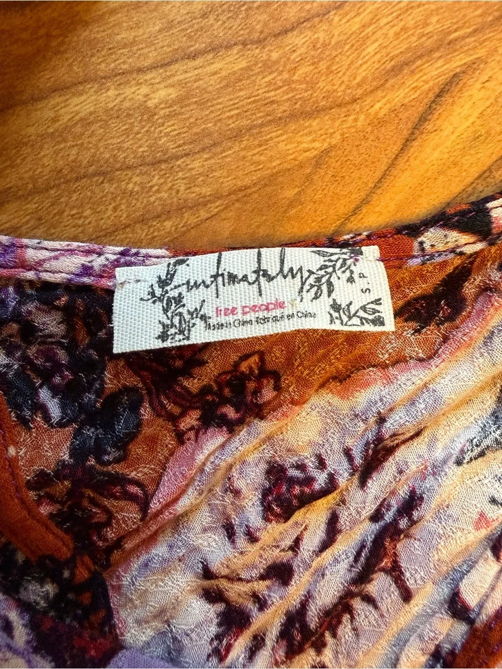 Free People Intimately Lauria Floral Dress In Terra Cotta Sz S Rust and Purple
