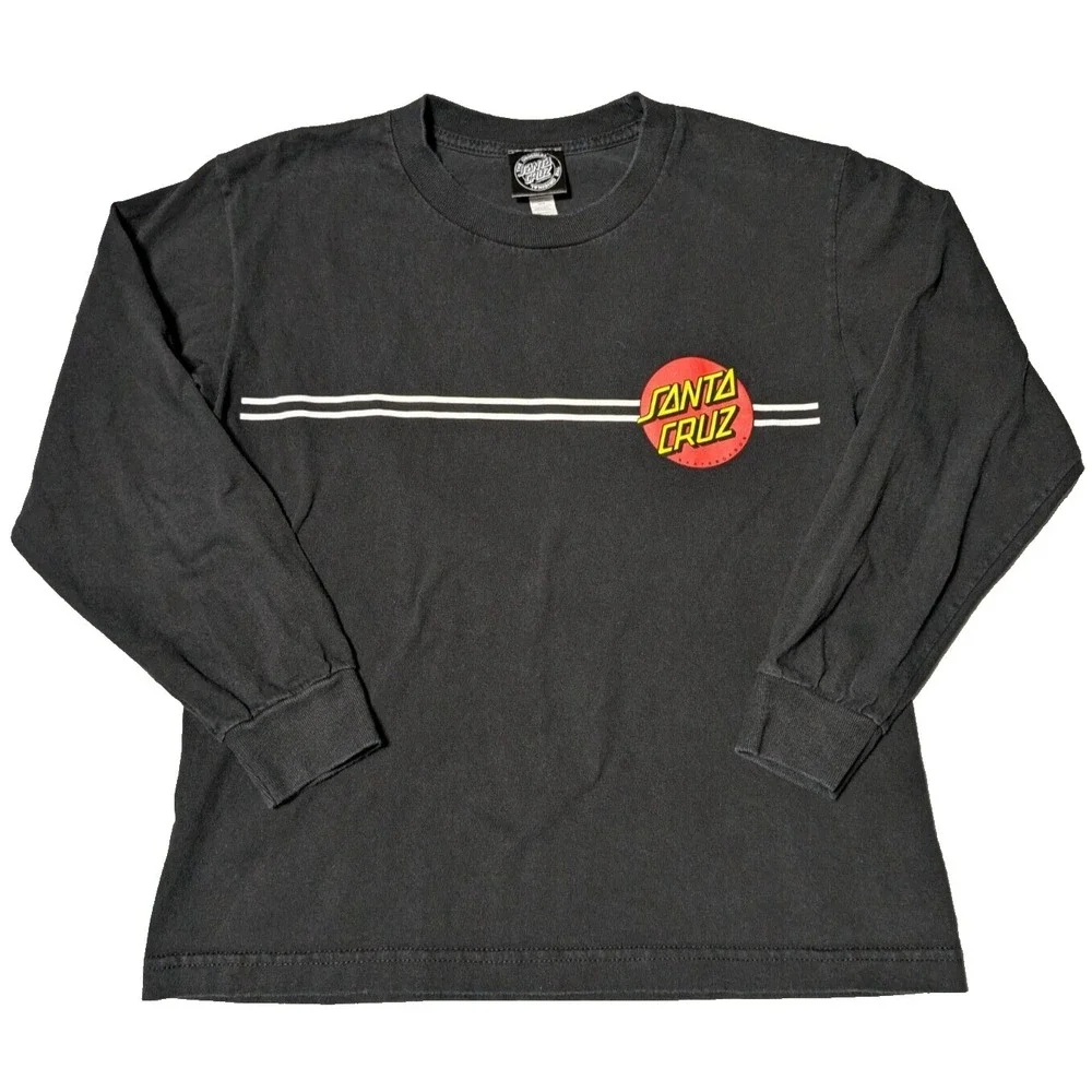 SANTA CRUZ Double-Sided DOT LOGO‎ Black Cotton Long Sleeve T-Shirt - Boys Medium