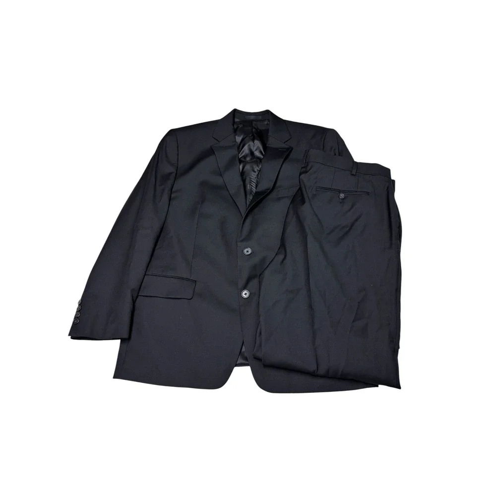 Lauren Ralph Lauren Mens 2-Piece Suit Black Wool Blend 44R W40 L28 Jacket Pants