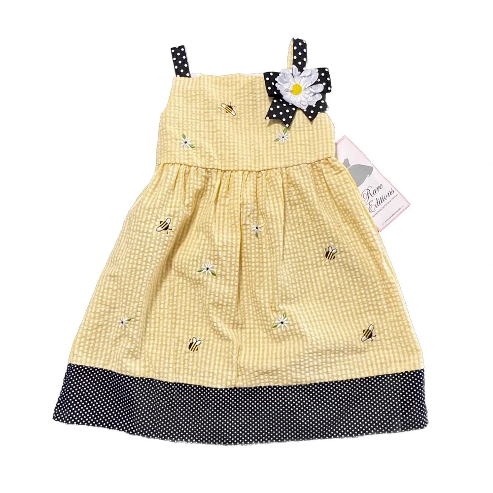 Rare Editions Toddler‎ 4T Girls Yellow & Black Bumble Bees Seersucker Dress NWT