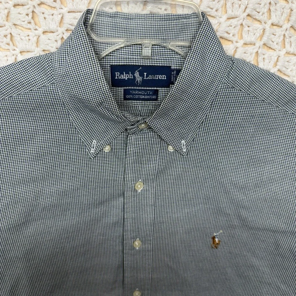 Ralph Lauren Yarmouth Shirt Mens Sz 15 Blue Green Geometric Button Down Oxford