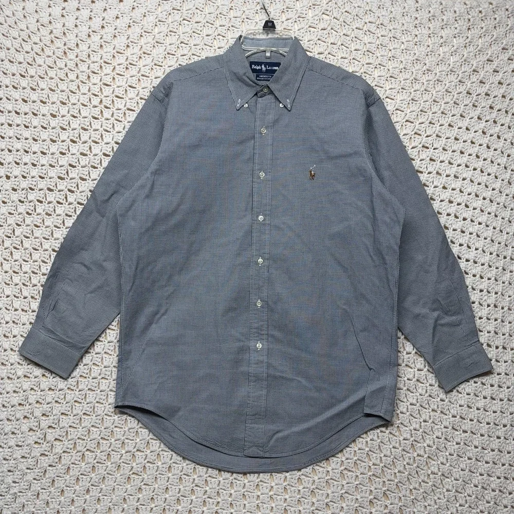 Ralph Lauren Yarmouth Shirt Mens Sz 15 Blue Green Geometric Button Down Oxford