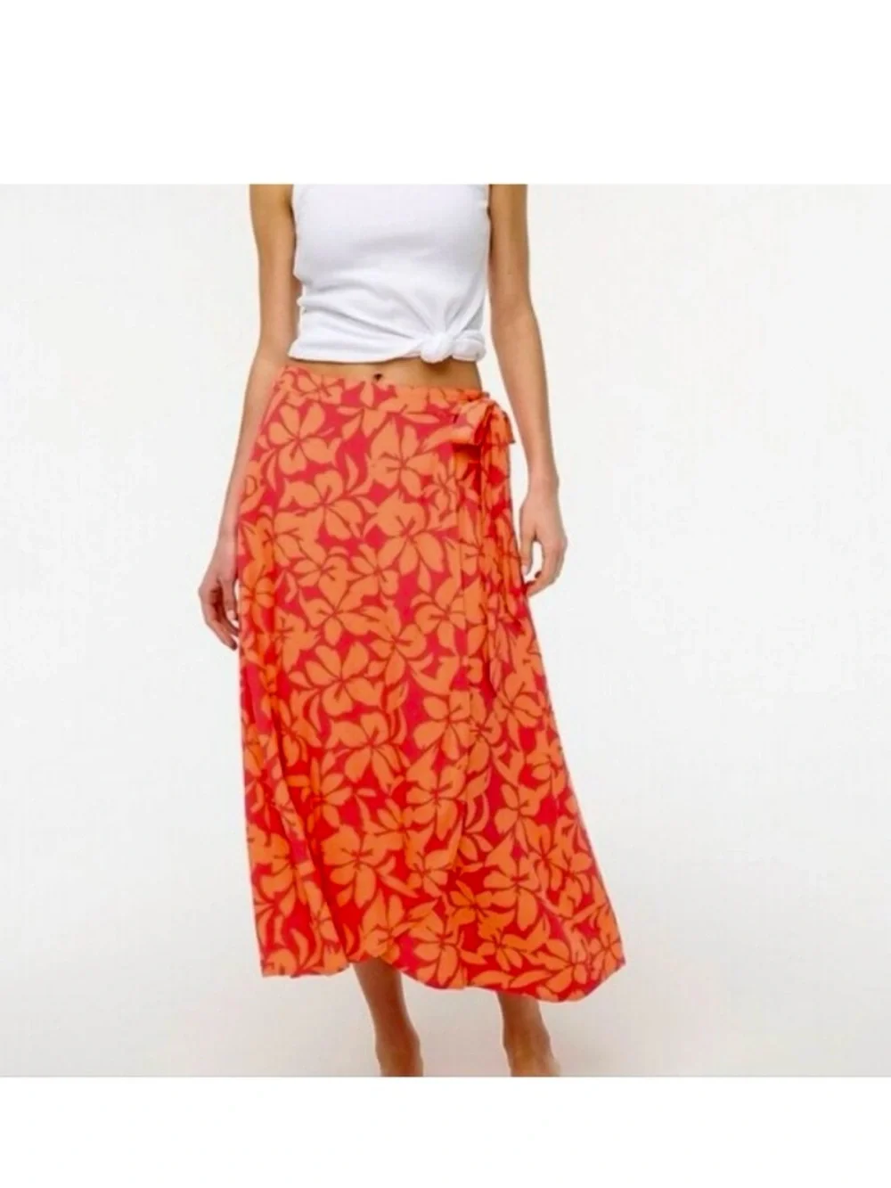 J. Crew Tropical Floral Faux Wrap Midi Skirt Size Large