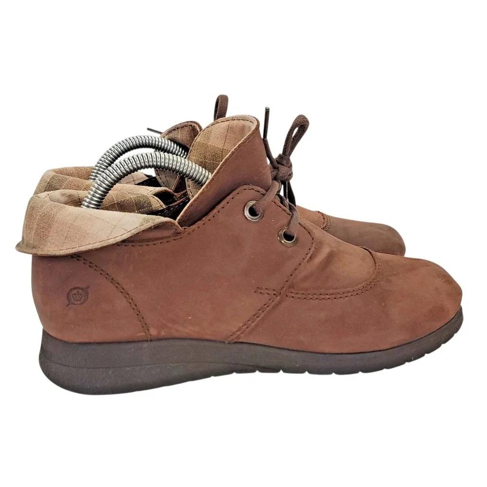 Born Hamids Women's Brown Leather Ankle Boots Booties Block Heel Lace Up Size 8‎