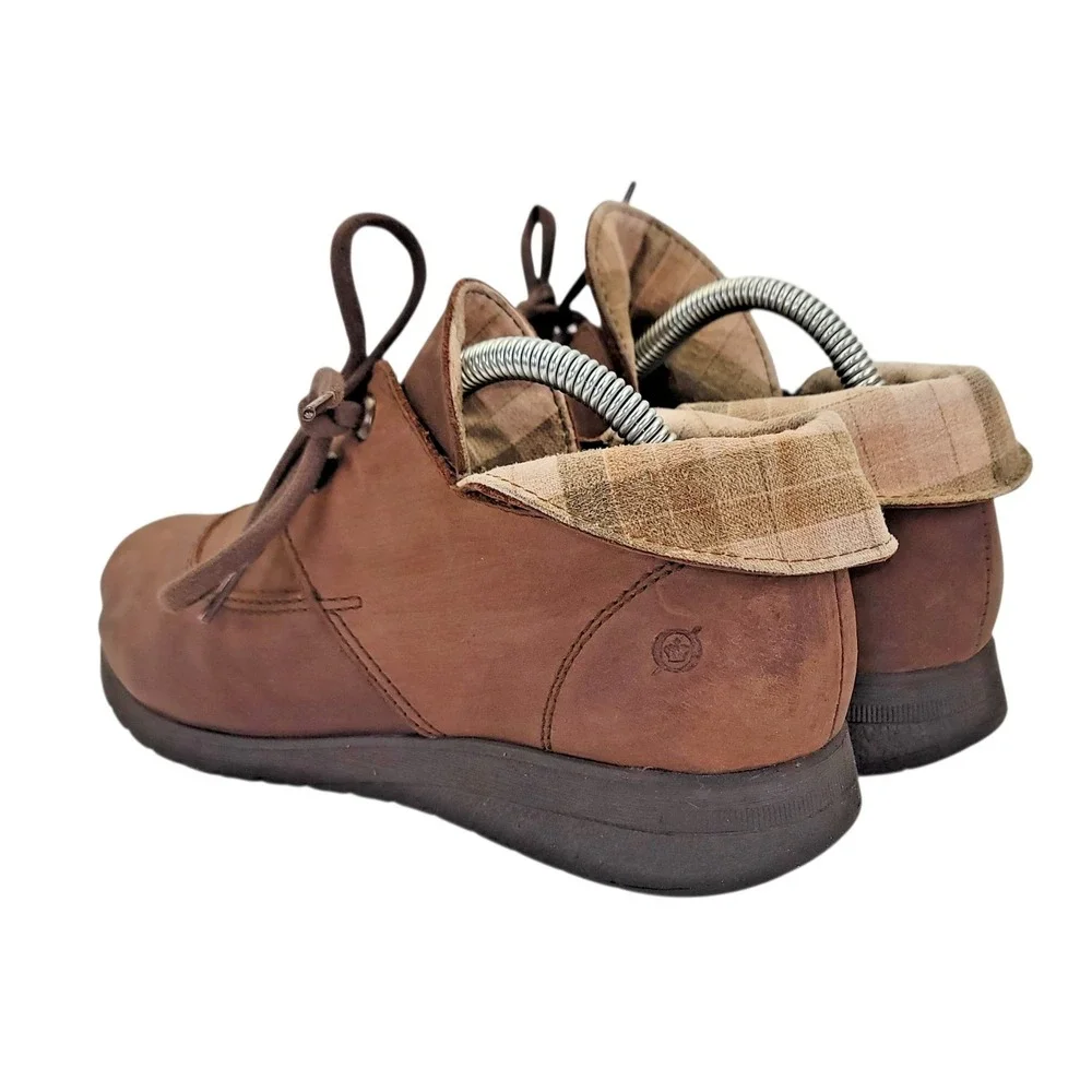 Born Hamids Women's Brown Leather Ankle Boots Booties Block Heel Lace Up Size 8‎