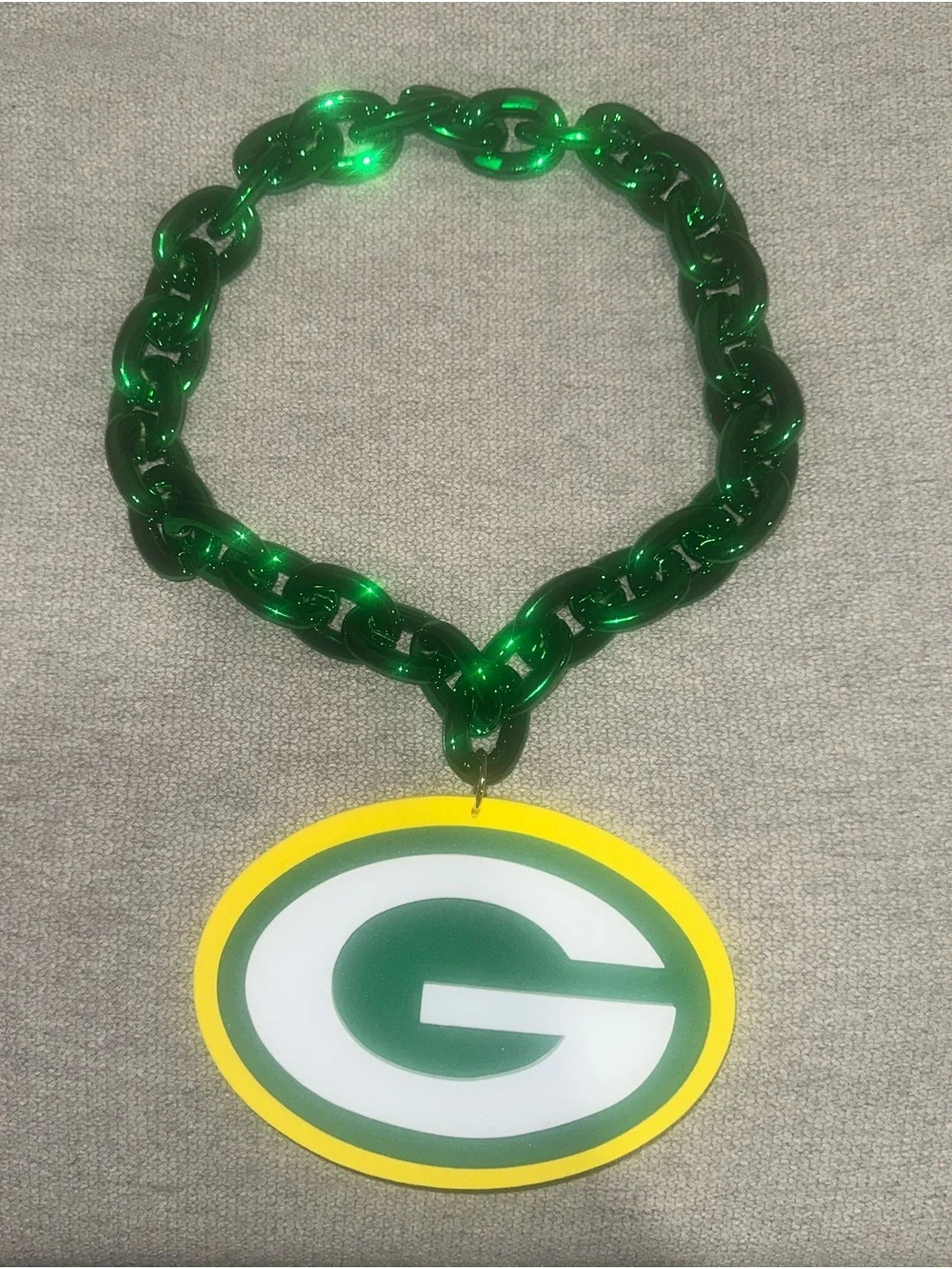 Green Chunky Chain Necklace with Green Bay G Pendant