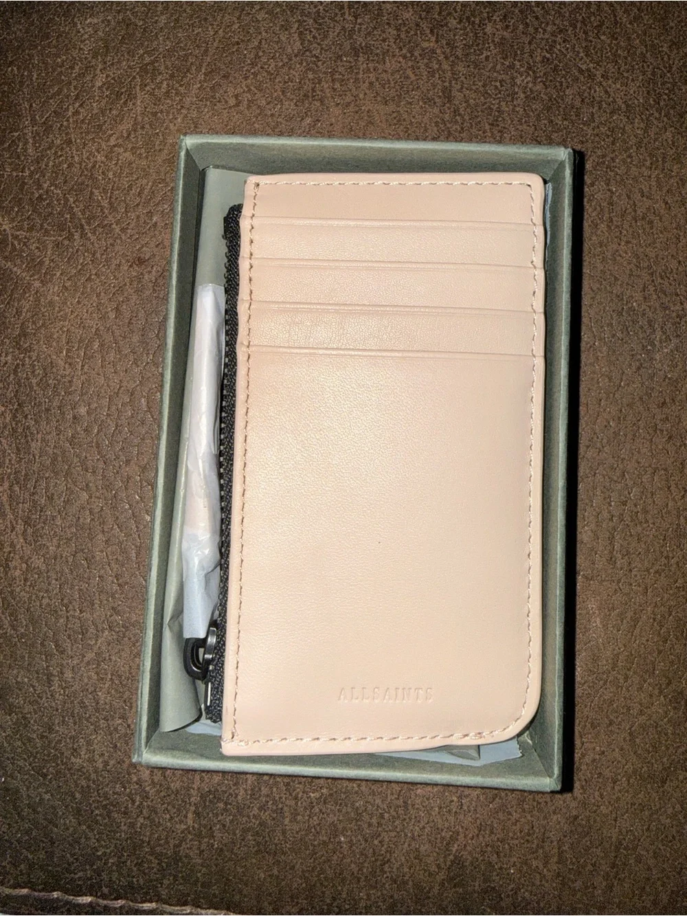 Allsaints Marlborough Leather cardholder card Wallet Alabaster Pink One Size NWT