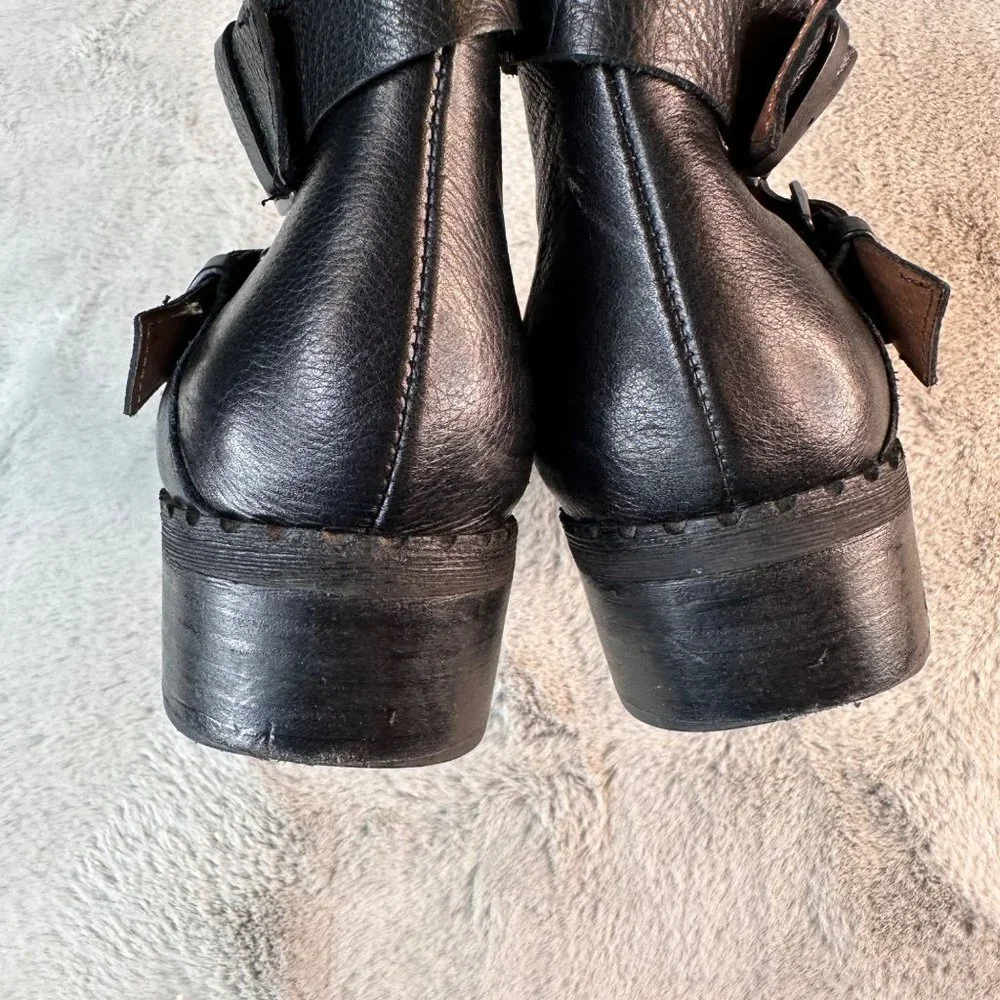 Gentle Souls Boots Womens 8.5 Moto Best‎ Of Black Leather Strap Buckle Ankle