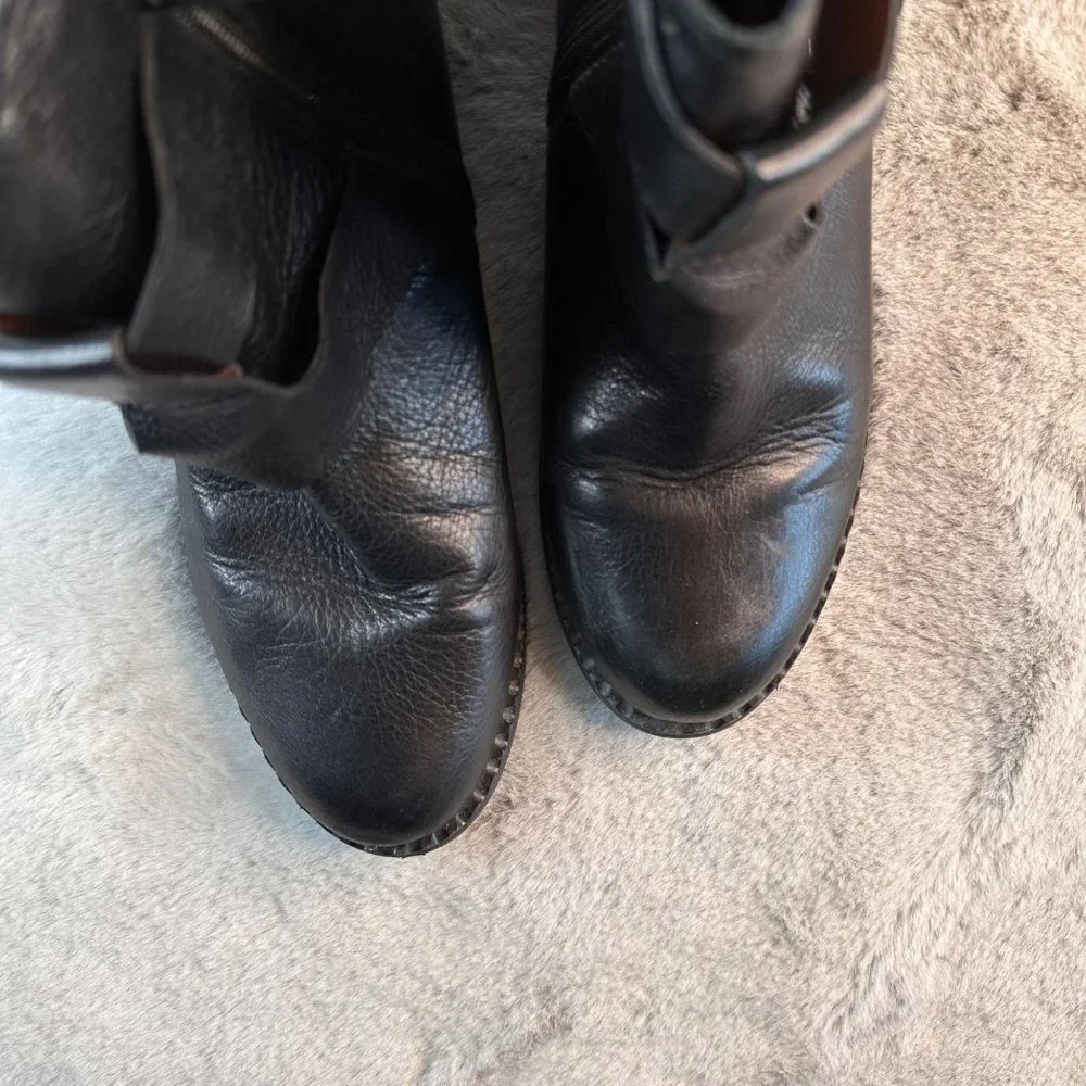 Gentle Souls Boots Womens 8.5 Moto Best‎ Of Black Leather Strap Buckle Ankle