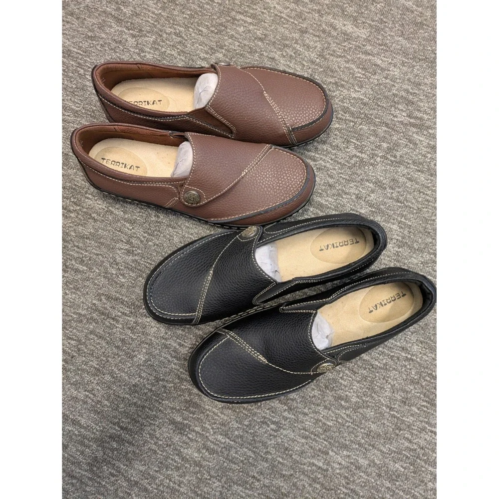 NWOT Terrikat Loafers Bundle Women's 7 Black and Brown Leather Slip On‎