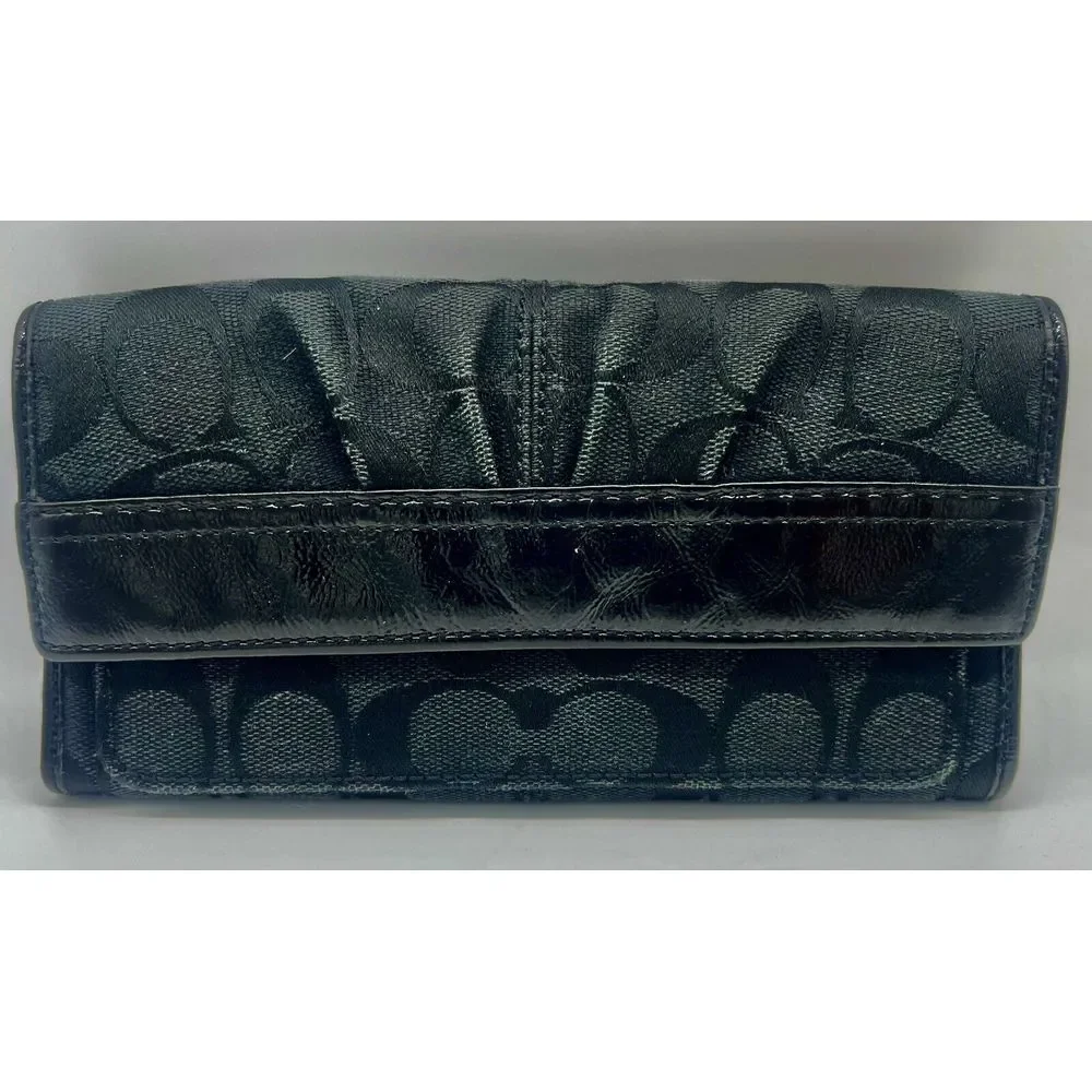 Coach Vintage Black‎ Fabric Jacquard Signature Canvas Trifold Wallet