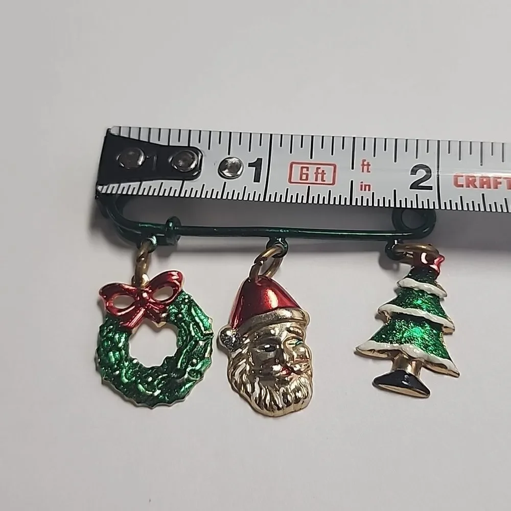 Christmas Safety Pin Brooch Wreath Santa Tree