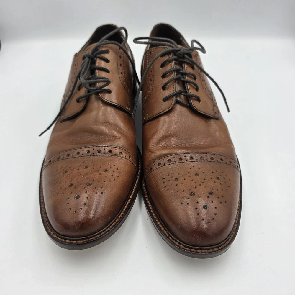 Joseph Abboud Saddle Brown‎ Men Cap Toe Derby Dress Shoes 8.5 Italian Leather