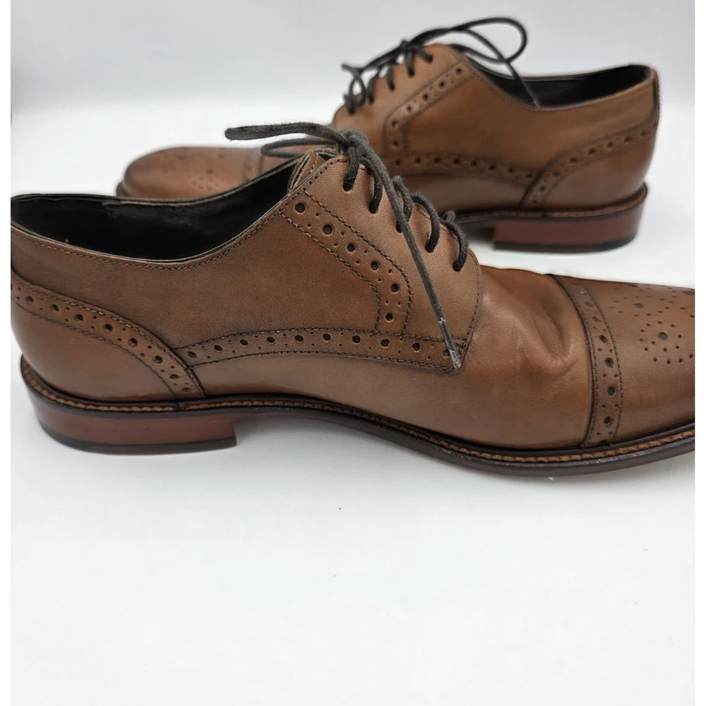 Joseph Abboud Saddle Brown‎ Men Cap Toe Derby Dress Shoes 8.5 Italian Leather