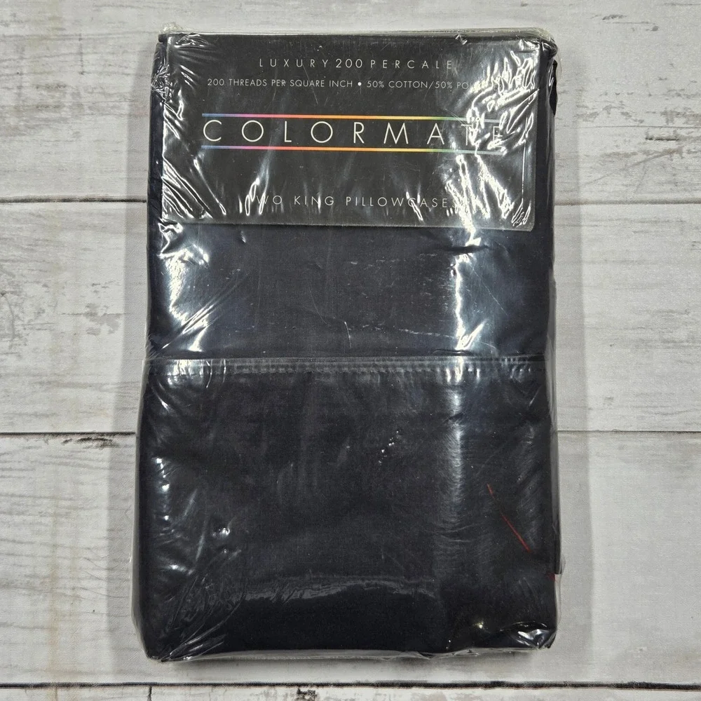 Colormate Pillowcases King Ebony‎ Black Luxury 200 Percale 2pc Set Vintage