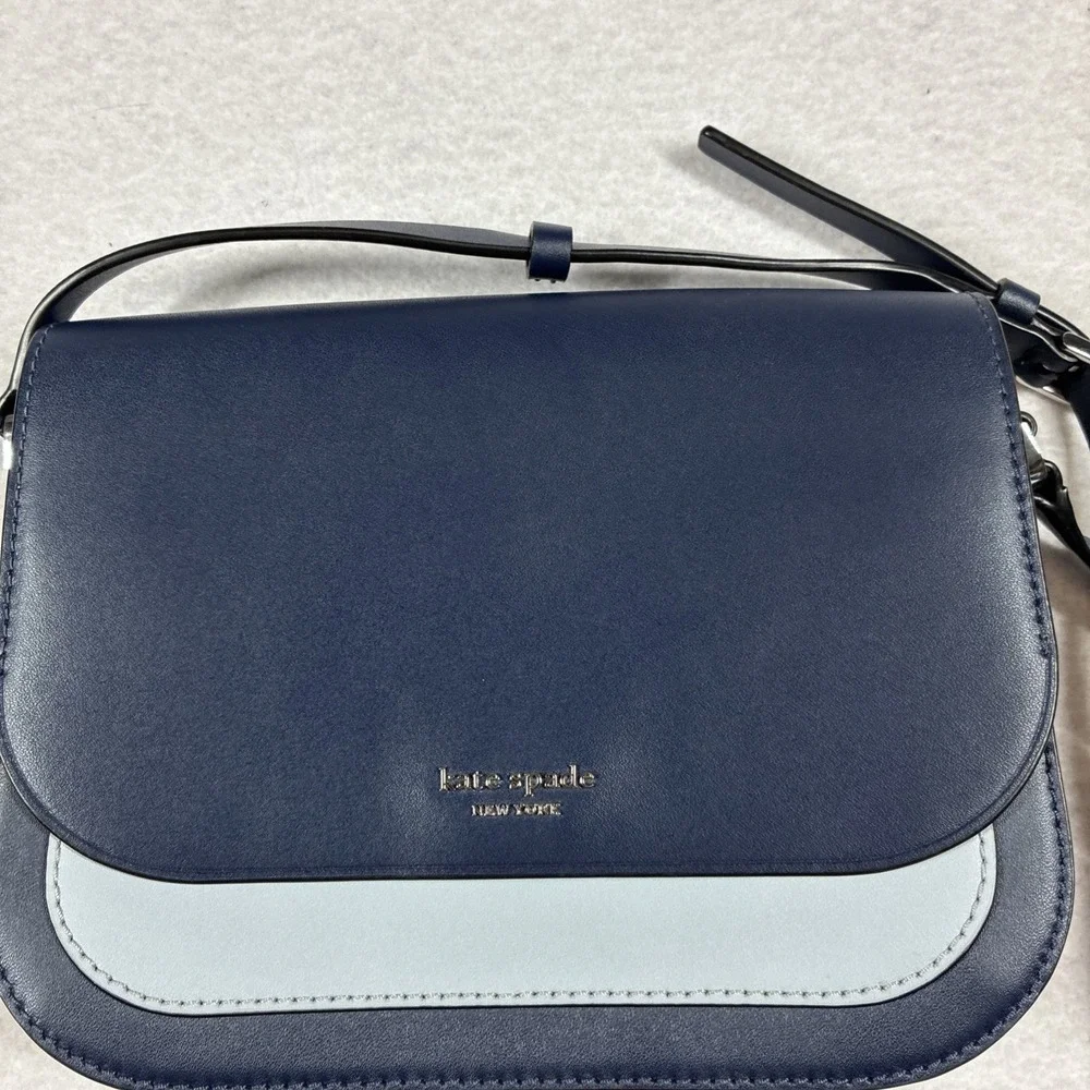 Kate Spade Nadine Colorblock Medium Flap Shoulder Bag Light Blue‎ / Navy