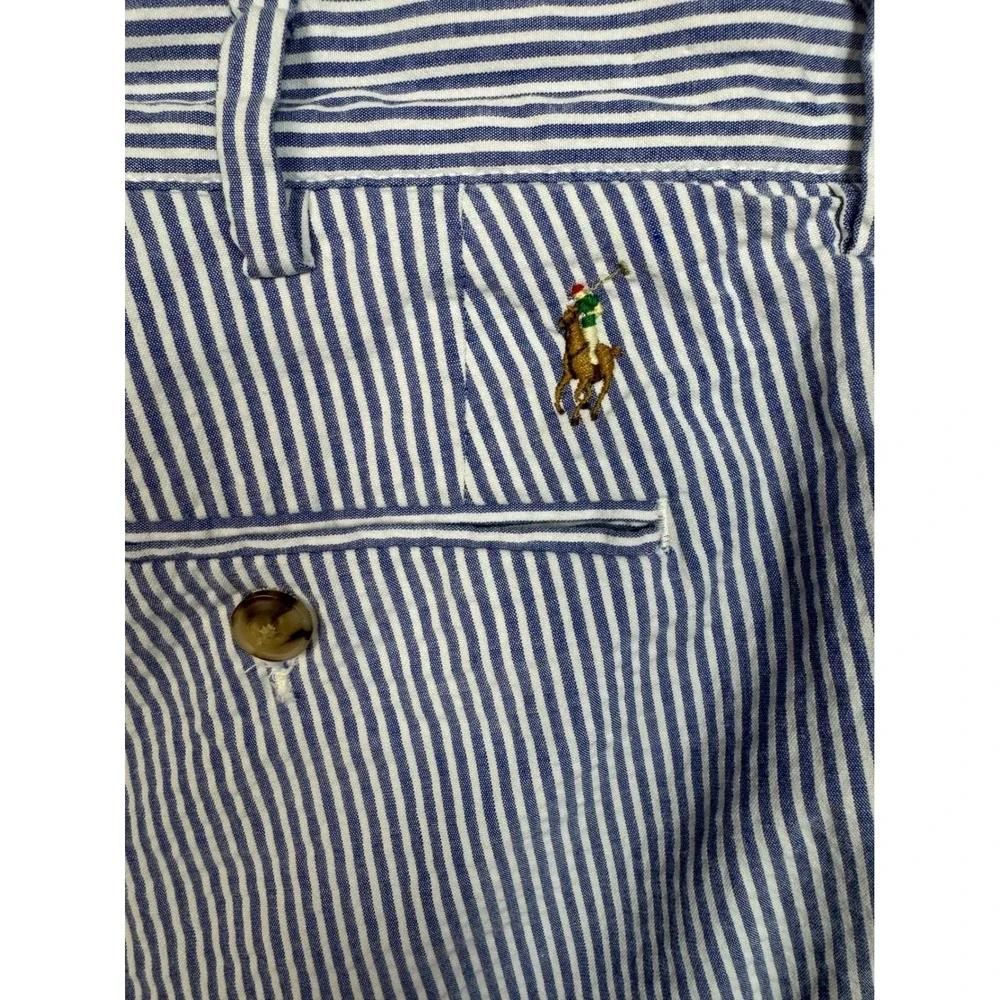 Polo Ralph Lauren‎ Seersucker Shorts 38 Blue White Stripe Stretch Classic Fit