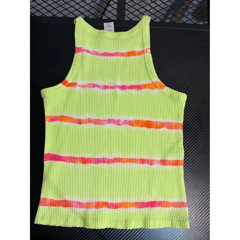 Justice Girls Neon Lime Green Tie Dye Ribbed Tank Top High Neck Size S 7/8