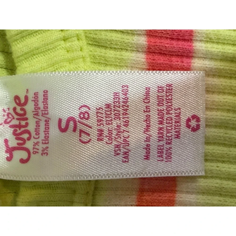 Justice Girls Neon Lime Green Tie Dye Ribbed Tank Top High Neck Size S 7/8