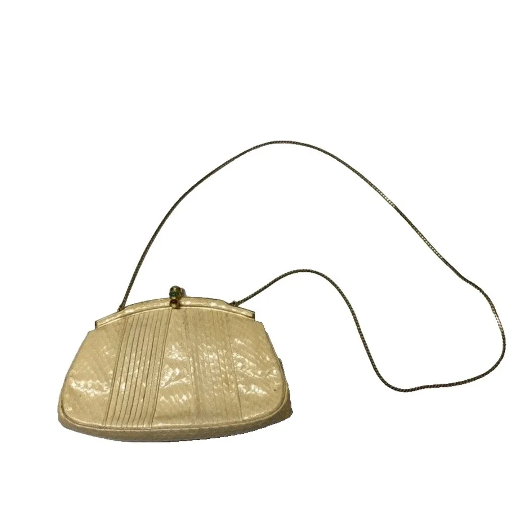 Judith Leiber Cocktail Purse Yellow Snake Skin‎ Stone Embellishments Gold Strap