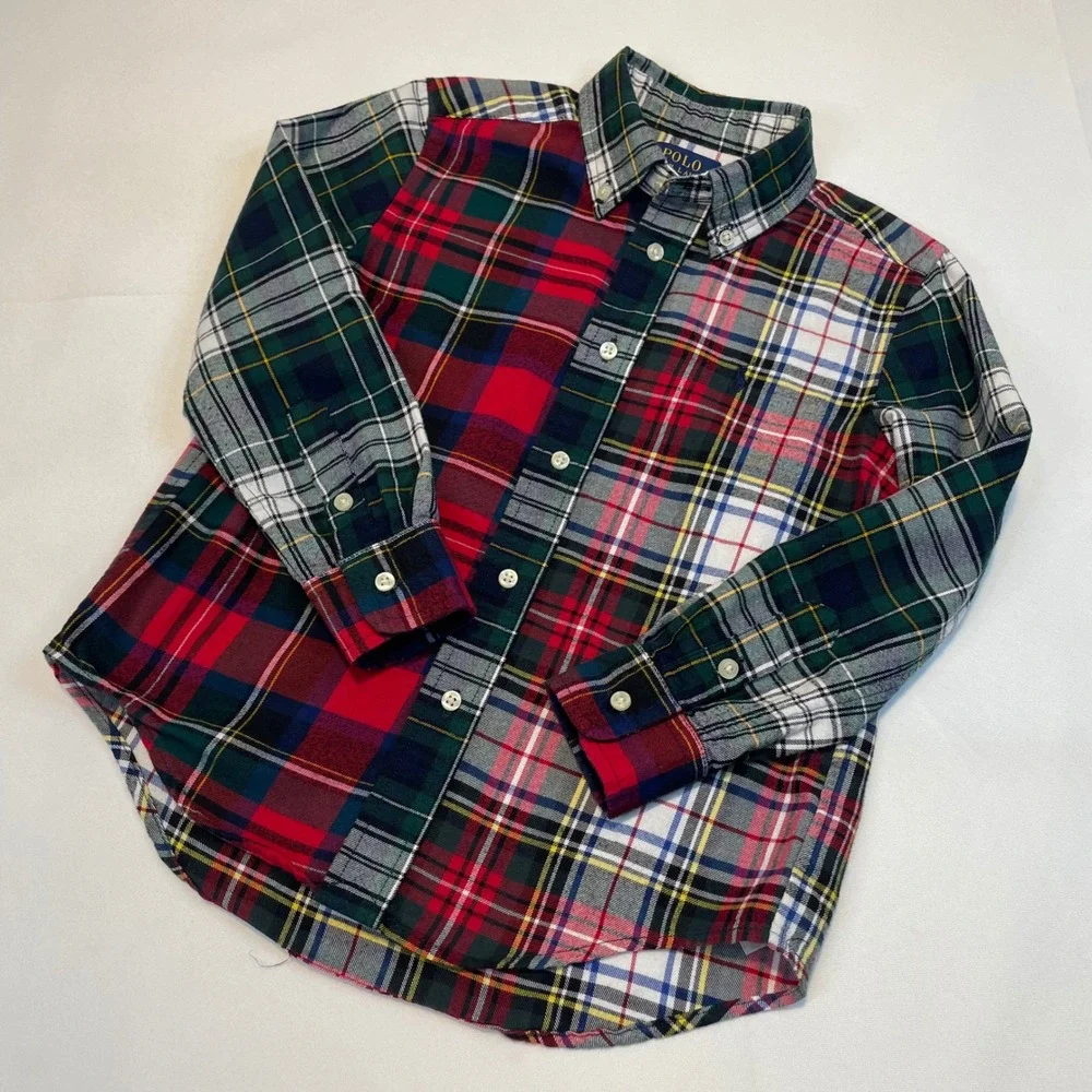 Polo Ralph Lauren Kids Plaid Patchwork Button‎ Down Shirt Long Sleeve Size 5