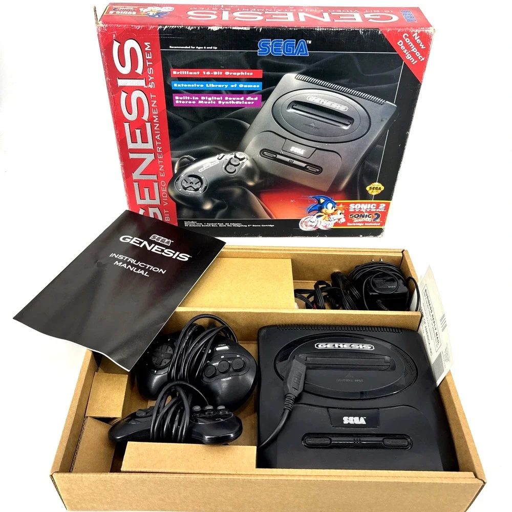 SEGA Genesis 16-Bit Video Mk-1631 2 Controllers Original‎ Box 6 Button MK-1653