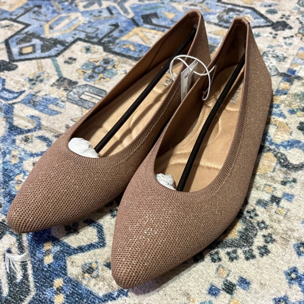 NWT Old Navy Textured Knit Pointy Toe Ballet Flats in Cocoa Fawn Metallic Size 8