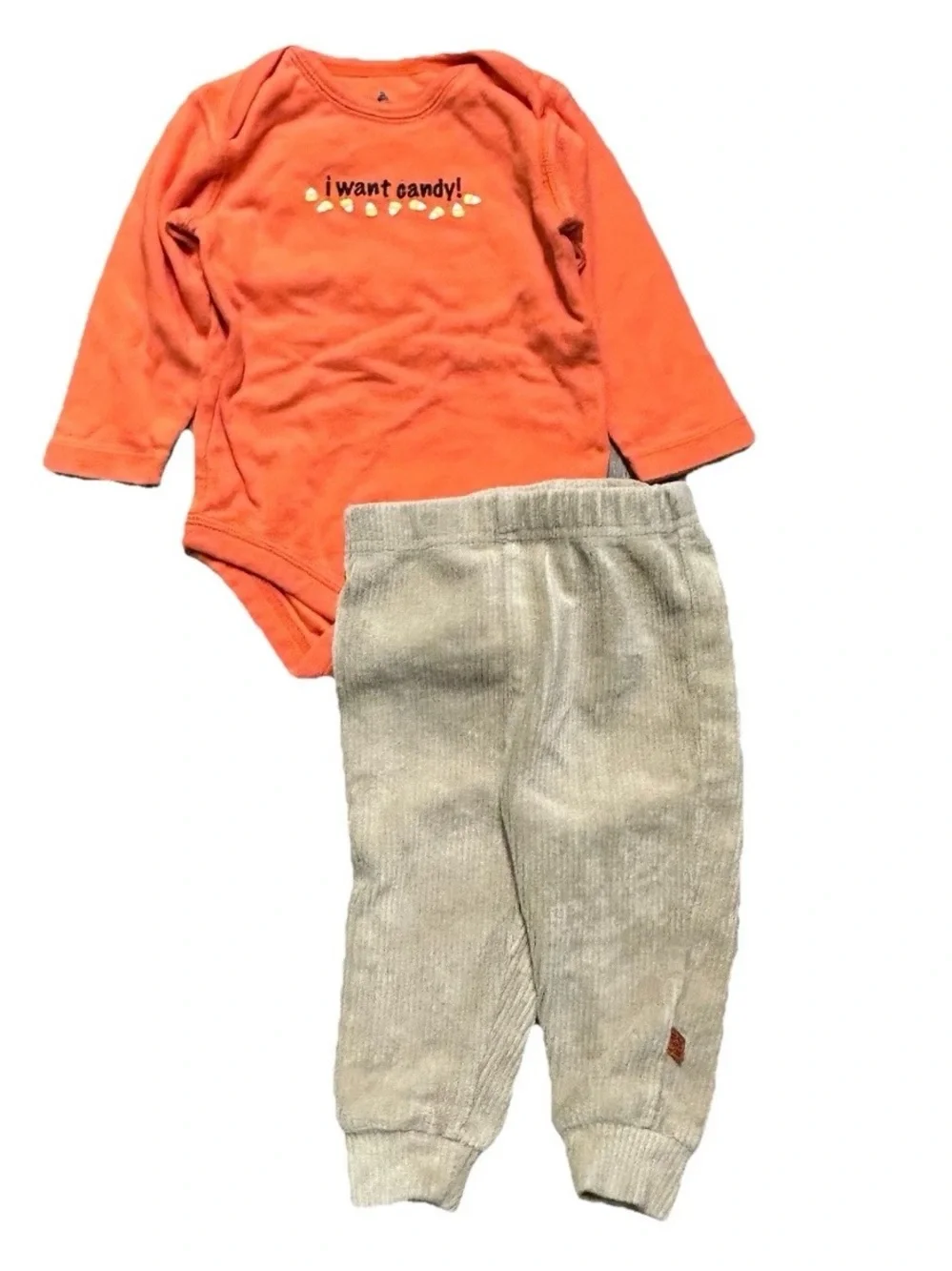 Baby Boy Fall Halloween Plaid Button Down Sweatpants Khakis Size 6-9 Months