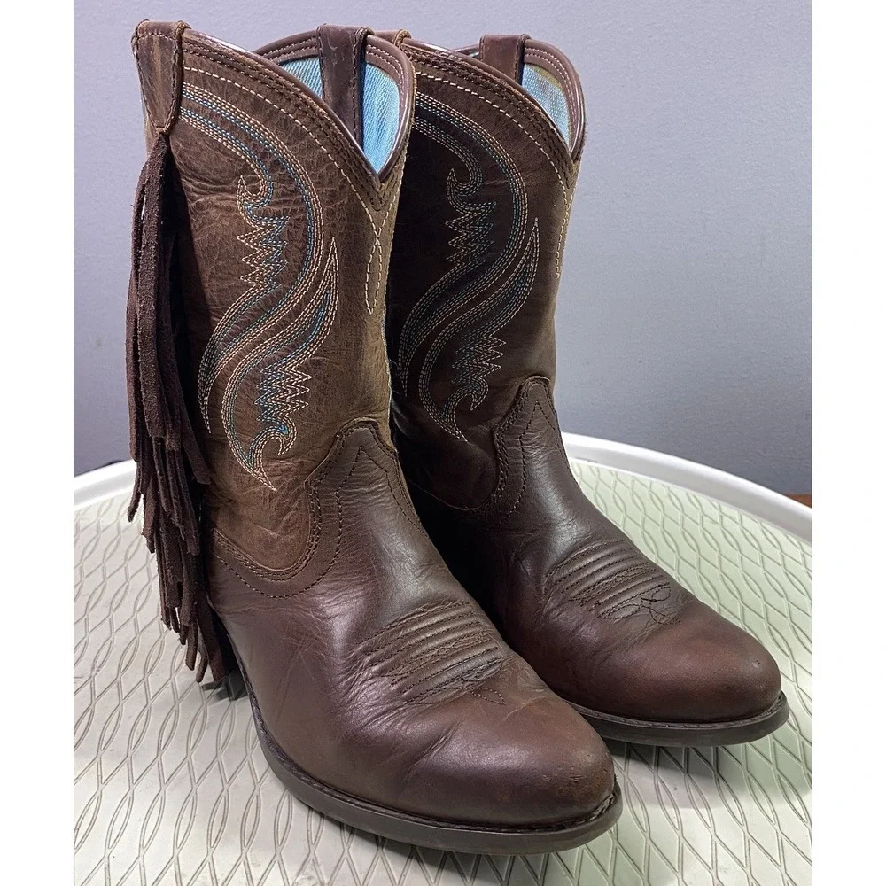Ariat Youth Leather Western Riding Cowgirl Boots Rodeo Fringe Brown Sz.13‎