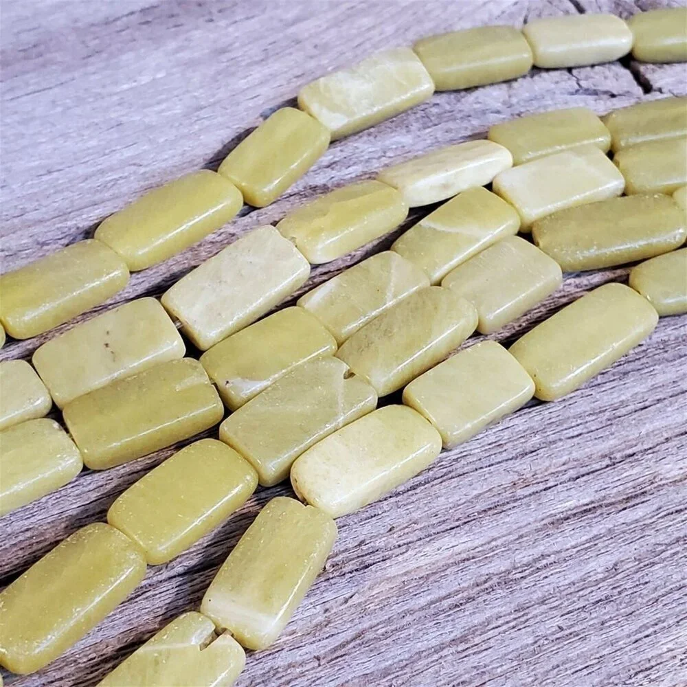Full Strand Hand Cut Olive Olivine New Jade Flat Rectangle Gemstone Beads
