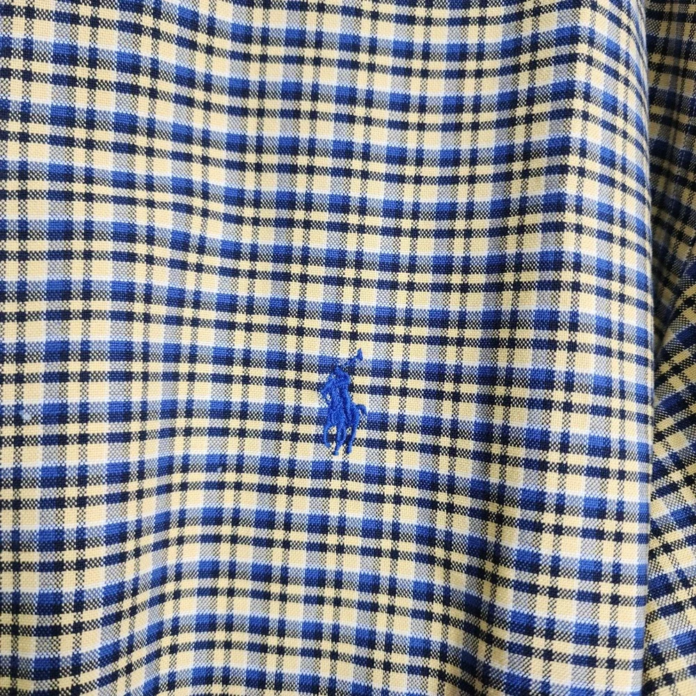 Polo Ralph Lauren Blake Mens‎ Medium Plaid Button Down Shirt Yellow Blue Cotton