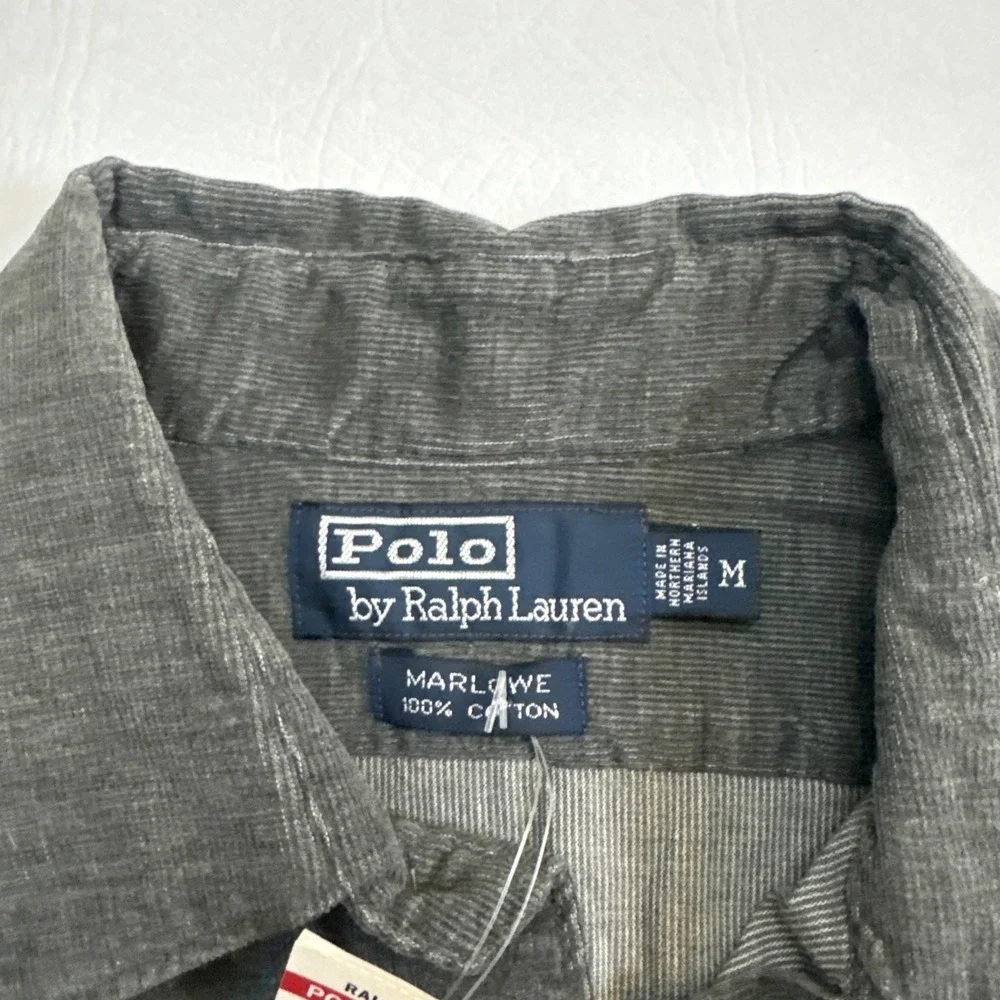 Vintage Polo Ralph Lauren Marlowe Mens M Grey 100% Cotton Button Down Shirt Soft