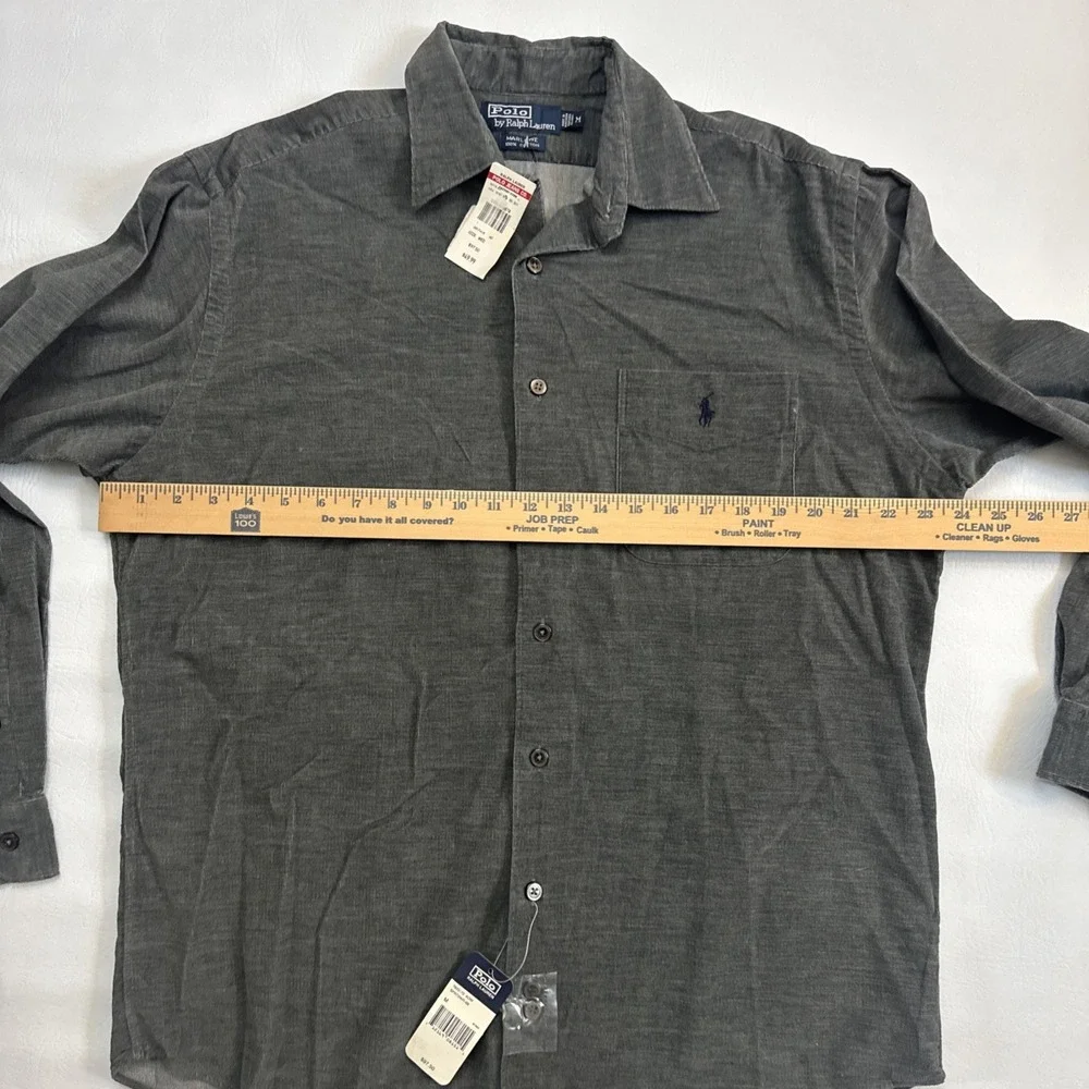 Vintage Polo Ralph Lauren Marlowe Mens M Grey 100% Cotton Button Down Shirt Soft