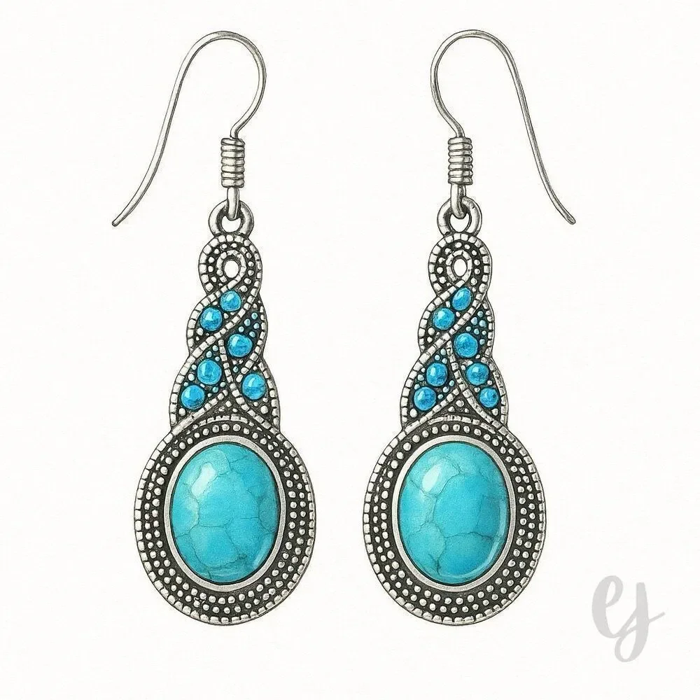 The Mavi Turquoise Blue Dangle Earrings in Silver Tone
