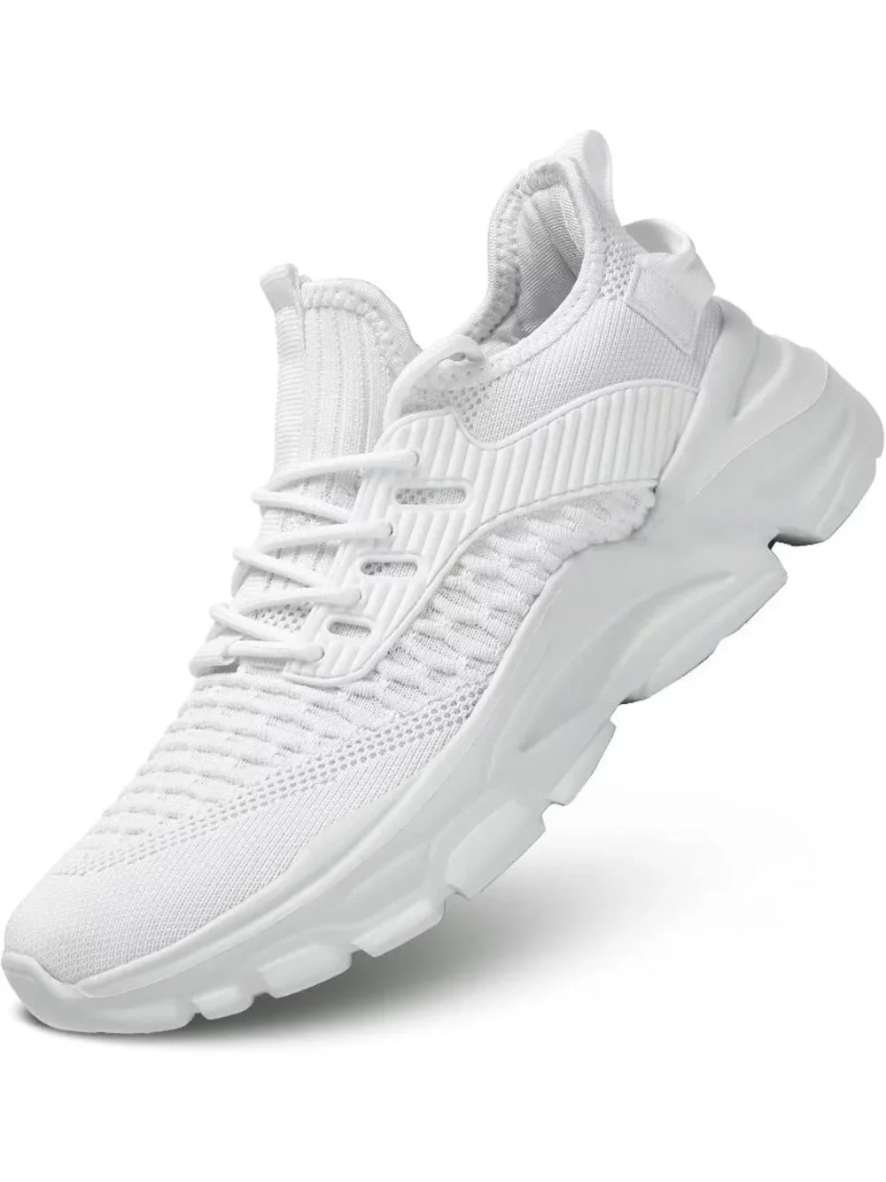 Men's White Lightweight Athletic Running Walking Non Slip Sneakers Shoes