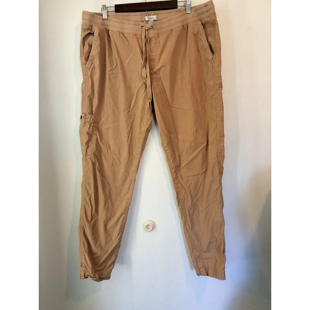 L.L. Bean Jogger Pants XL Tan Elastic Waist Lightweight Cargo‎ Casual
