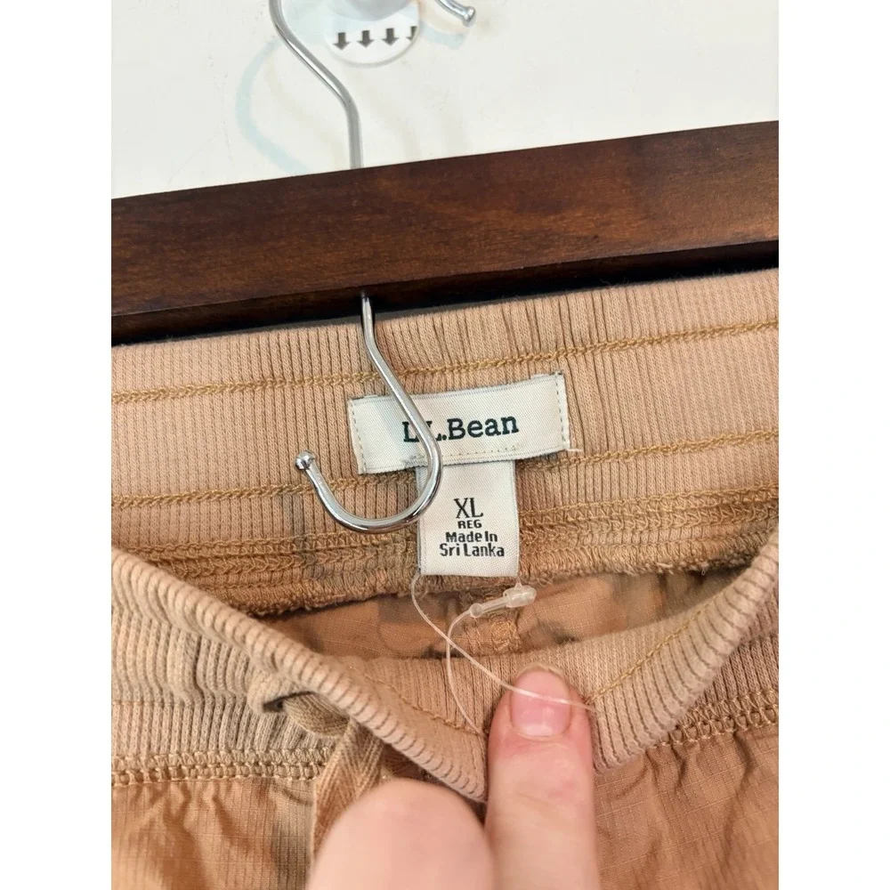 L.L. Bean Jogger Pants XL Tan Elastic Waist Lightweight Cargo‎ Casual