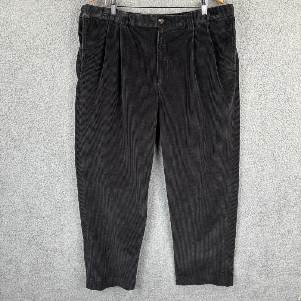 LLBean Corduroy Pants Mens 40x30 Black‎ Pleated Comfort Stretch Waist 285260