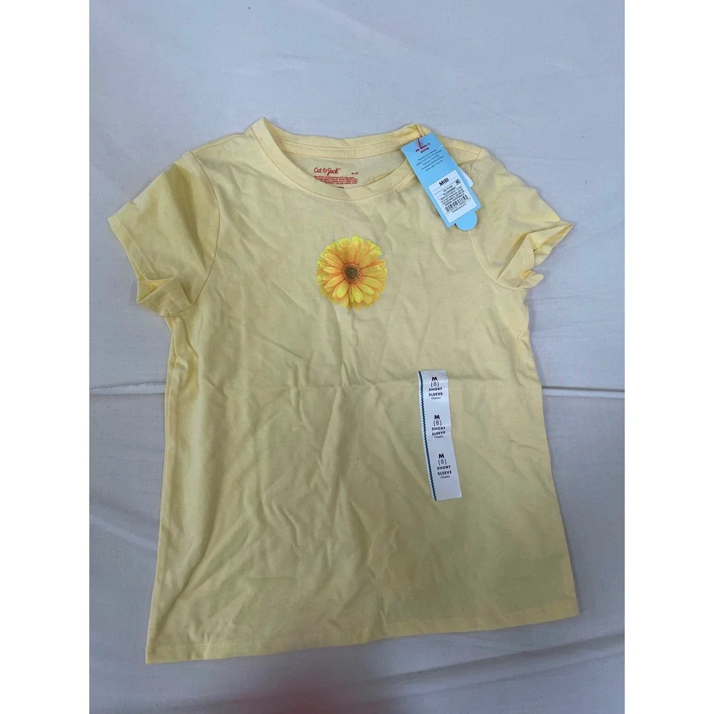 Cat & Jack Girls Yellow Sunflower Graphic Short Sleeve T-Shirt Size M 8