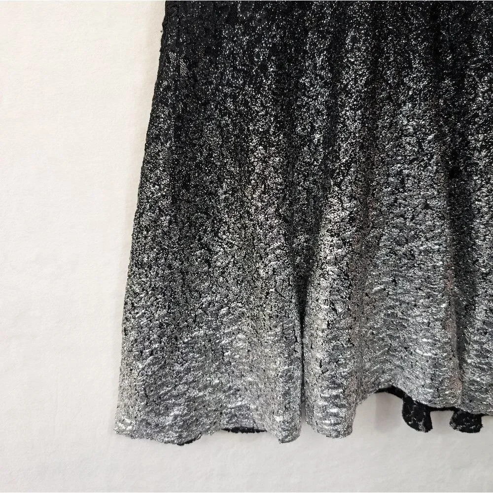 Free people mini dress black lace‎ Ombré silver Foil metallic xs