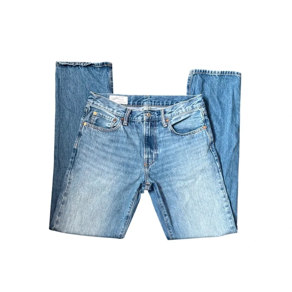 Gap Mens Straight Leg Jeans 30x34‎ Medium Wash Blue 100% Cotton Classic Fit