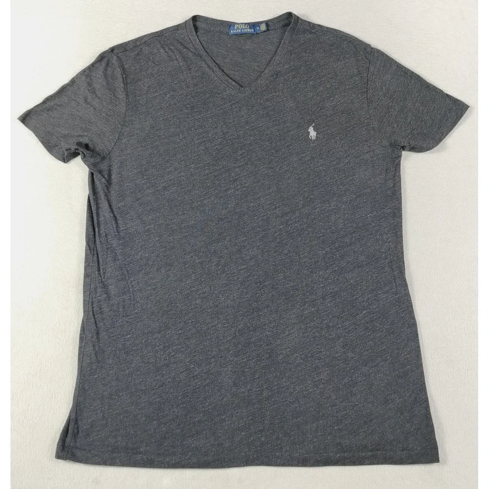 Polo Ralph Lauren Shirt‎ Mens Medium Gray V Neck Pony Preppy Tee Casual Jersey