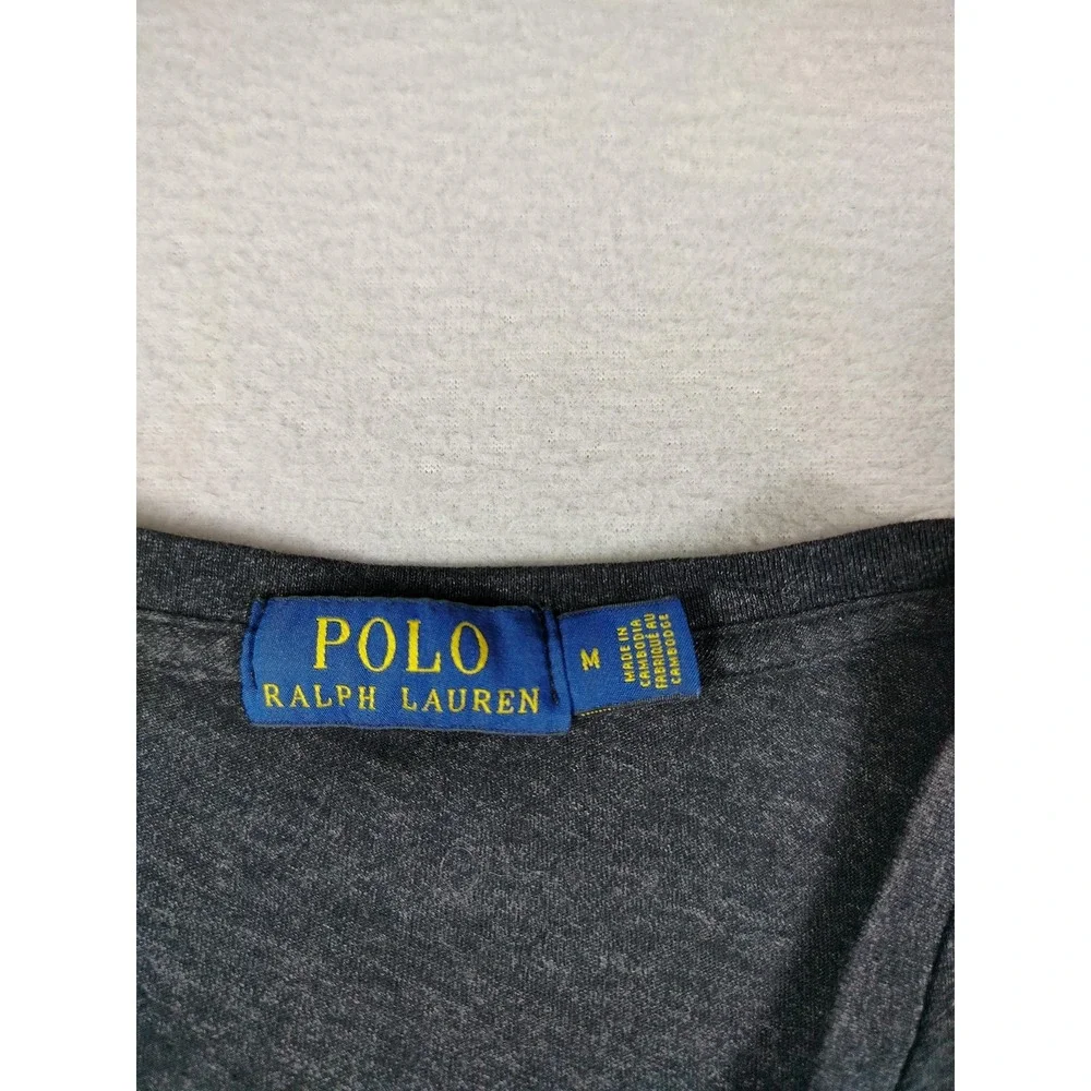 Polo Ralph Lauren Shirt‎ Mens Medium Gray V Neck Pony Preppy Tee Casual Jersey