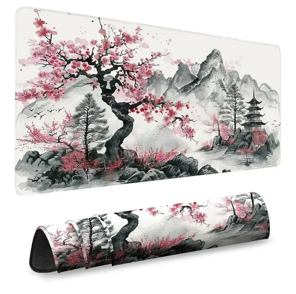 Watercolor Cherry Blossom Large Gaming Mouse Pad,Mouse Pad Gaming 31.5 X 11.8 in