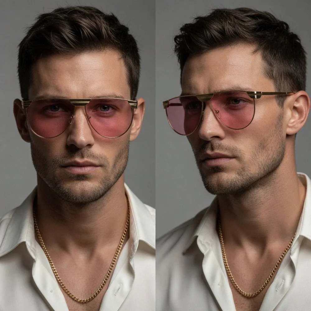 Mens Sunglasses Pink Tinted Lens Retro Flat Top Shield Shades Festival Party New